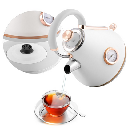 Fierbator Electric cu Termometru Modern Kettle idealStore, Capacitate 1.7L, Baza Pivotanta Antiderapanta 360, Comutator Luminat, Filtru Metalic Anti Calcar, Indicator Temperatura, Capac Detasabil, Alb