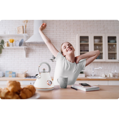 Fierbator Electric cu Termometru Modern Kettle idealStore, Capacitate 1.7L, Baza Pivotanta Antiderapanta 360, Comutator Luminat, Filtru Metalic Anti Calcar, Indicator Temperatura, Capac Detasabil, Alb