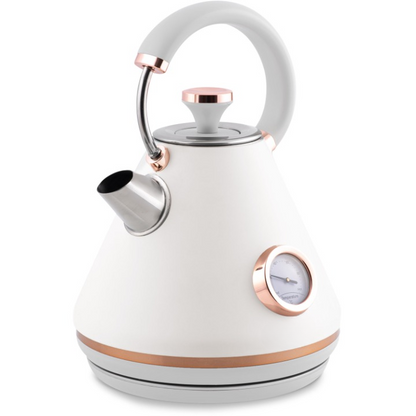 Fierbator Electric cu Termometru Modern Kettle idealStore, Capacitate 1.7L, Baza Pivotanta Antiderapanta 360, Comutator Luminat, Filtru Metalic Anti Calcar, Indicator Temperatura, Capac Detasabil, Alb