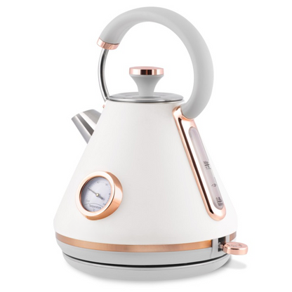 Fierbator Electric cu Termometru Modern Kettle idealStore, Capacitate 1.7L, Baza Pivotanta Antiderapanta 360, Comutator Luminat, Filtru Metalic Anti Calcar, Indicator Temperatura, Capac Detasabil, Alb