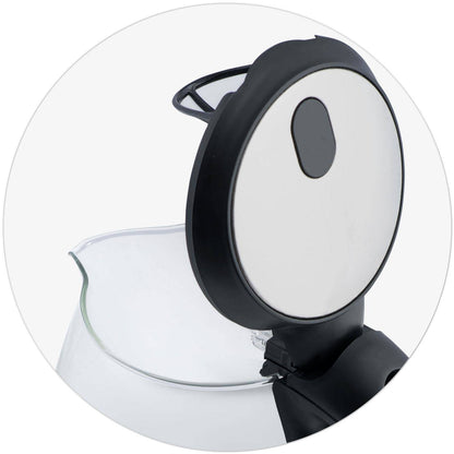 Fierbator Electric Berdsen din sticla idealSTORE, Dimensiuni 25 x 21 cm, Capacitate 1,7L, Protectie impotriva gatirii uscate, Baza pivotanta 360, Picioare antiderapante, Iluminat Albastru, Modern