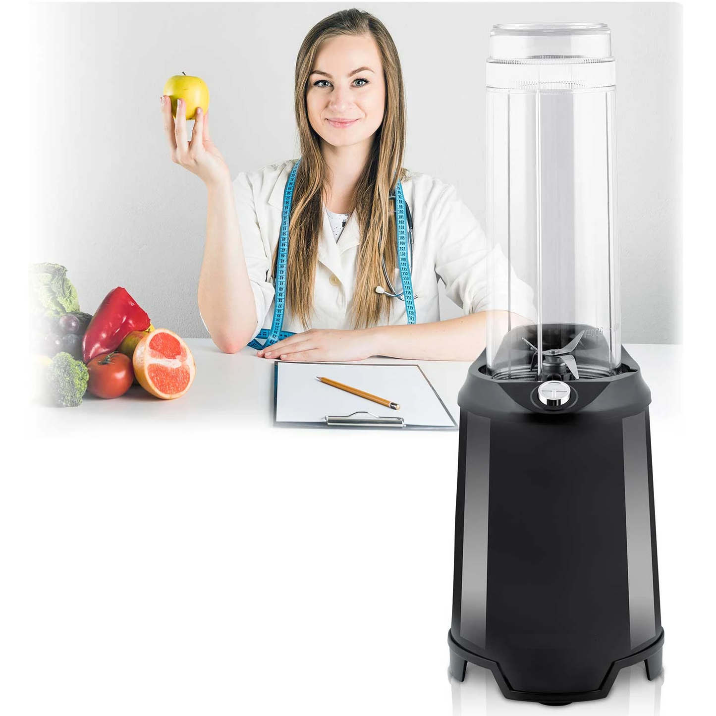 Blender Fresh smoothie idealSTORE, Capacitate 0.57L, Contine 2 sticle detasabile, Lame din otel inoxidabil, Protectie la supraincalzire, Usor de curatat, Putere nominala 350W