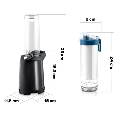 Blender Fresh smoothie idealSTORE, Capacitate 0.57L, Contine 2 sticle detasabile, Lame din otel inoxidabil, Protectie la supraincalzire, Usor de curatat, Putere nominala 350W