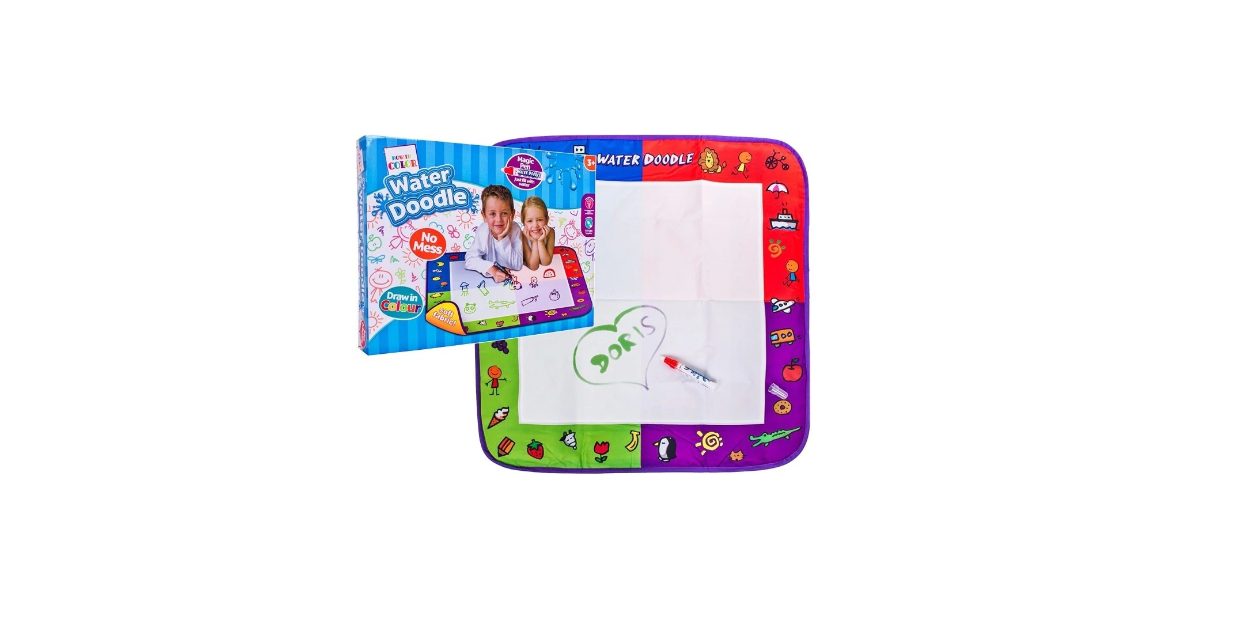 Covoras educativ pentru desen cu apa idealSTORE WATER DOODLE, Dimensiuni 70 x 70 cm, 4 Culori, rosu, albastru, verde, violet, Dezvolta coordonarea copilului
