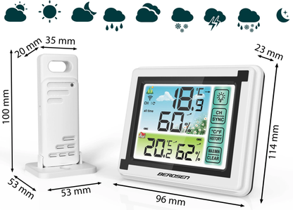 Statie Meteo fara fir IDL Berdsen@ cu Senzor Exterior, Higrometru, Touch Screen, Afisaj Color, Predictie Temperatura si Umiditate, Ecran luminat, culoare Alb