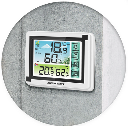 Statie Meteo fara fir IDL Berdsen@ cu Senzor Exterior, Higrometru, Touch Screen, Afisaj Color, Predictie Temperatura si Umiditate, Ecran luminat, culoare Alb