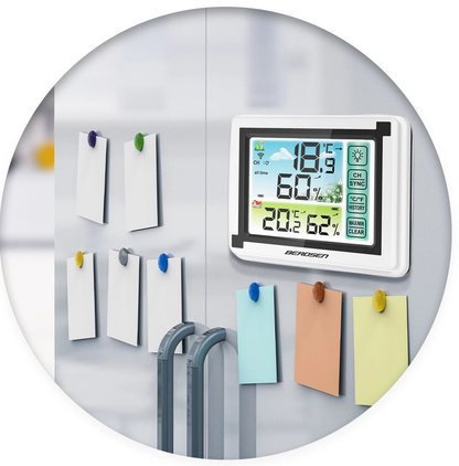 Statie Meteo fara fir IDL Berdsen@ cu Senzor Exterior, Higrometru, Touch Screen, Afisaj Color, Predictie Temperatura si Umiditate, Ecran luminat, culoare Alb