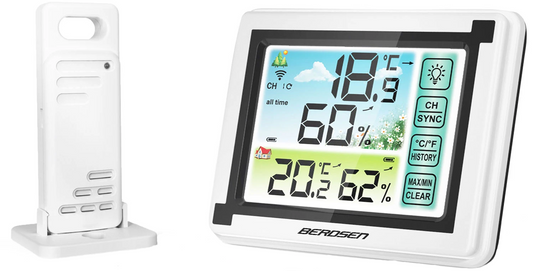 Statie Meteo fara fir IDL Berdsen@ cu Senzor Exterior, Higrometru, Touch Screen, Afisaj Color, Predictie Temperatura si Umiditate, Ecran luminat, culoare Alb