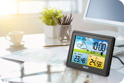 Statie Meteo fara fir IDL Baldr@+ cu Senzor Exterior, Higrometru, Barometru, Prognoza meteo, Fazele Lunii, Pictograma nivel de Confort, Ceas cu Alarma, Ecran luminat, culoare Negru