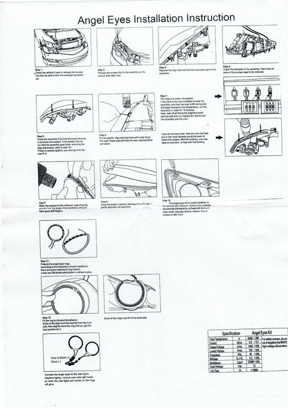 Set Profesional IDL Angel Eyes CCFL compatibil BMW seria 3 E36 cu droser si inele pentru 2 faruri, Culoare Lumina 6000k, Diametru 13cm