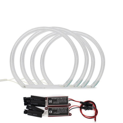 Set Profesional IDL Angel Eyes CCFL compatibil BMW seria 3 E46 (far cu lupa) cu droser si inele pentru 2 faruri, Culoare Lumina 6000k, Diametru 13cm