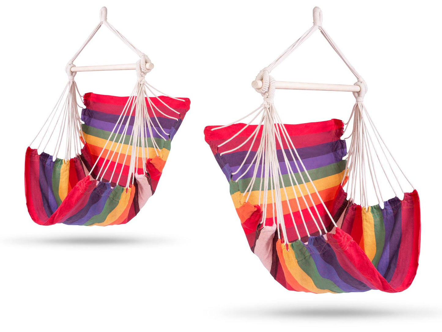 Hamac suspendat tip scaun RhoDes idealSTORE, Dimensiuni 130 x 112 X 98 cm, Include 1,5 m franghie, corzi groase impletite, Material din bumbac, respirabil, durabil si rezistent la abraziune, Sarcina maxima 150 KG, Ideal pentru terasa