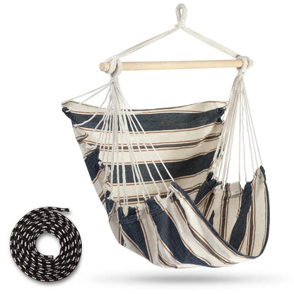 Hamac suspendat tip scaun RhoDos idealSTORE, Dimensiuni 130 x 112 x 98 cm, Include 1,5 m franghie, corzi groase impletite, Material din bumbac, respirabil, durabil si rezistent la abraziune, Sarcina maxima 150 KG