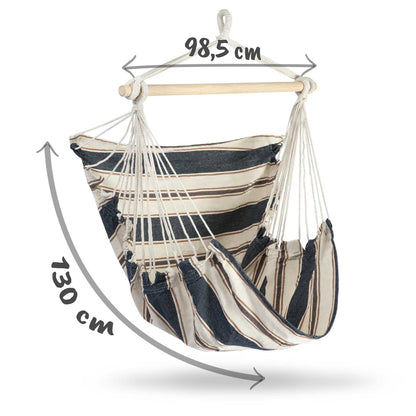 Hamac suspendat tip scaun RhoDos idealSTORE, Dimensiuni 130 x 112 x 98 cm, Include 1,5 m franghie, corzi groase impletite, Material din bumbac, respirabil, durabil si rezistent la abraziune, Sarcina maxima 150 KG