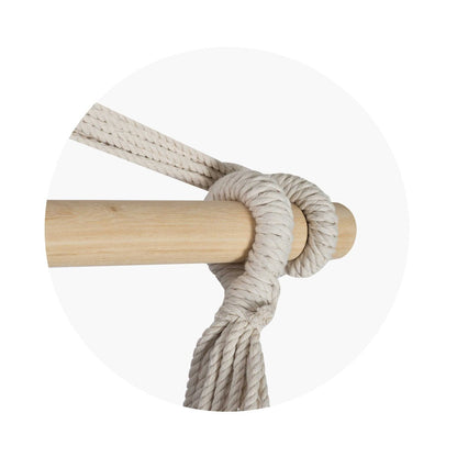 Hamac suspendat tip scaun RhoDos idealSTORE, Dimensiuni 130 x 112 x 98 cm, Include 1,5 m franghie, corzi groase impletite, Material din bumbac, respirabil, durabil si rezistent la abraziune, Sarcina maxima 150 KG