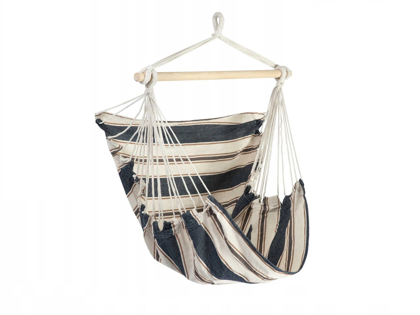 Hamac suspendat tip scaun RhoDos idealSTORE, Dimensiuni 130 x 112 x 98 cm, Include 1,5 m franghie, corzi groase impletite, Material din bumbac, respirabil, durabil si rezistent la abraziune, Sarcina maxima 150 KG