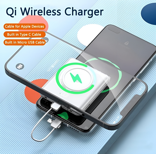 Baterie Externa Mini Battery IdealStore 10000 maH, 4 iesiri USB, USB tip C, USB tip micro, Incarcare fara fir, Tensiune Iesire 5V-2.1A, Incarcare rapida, WHITE