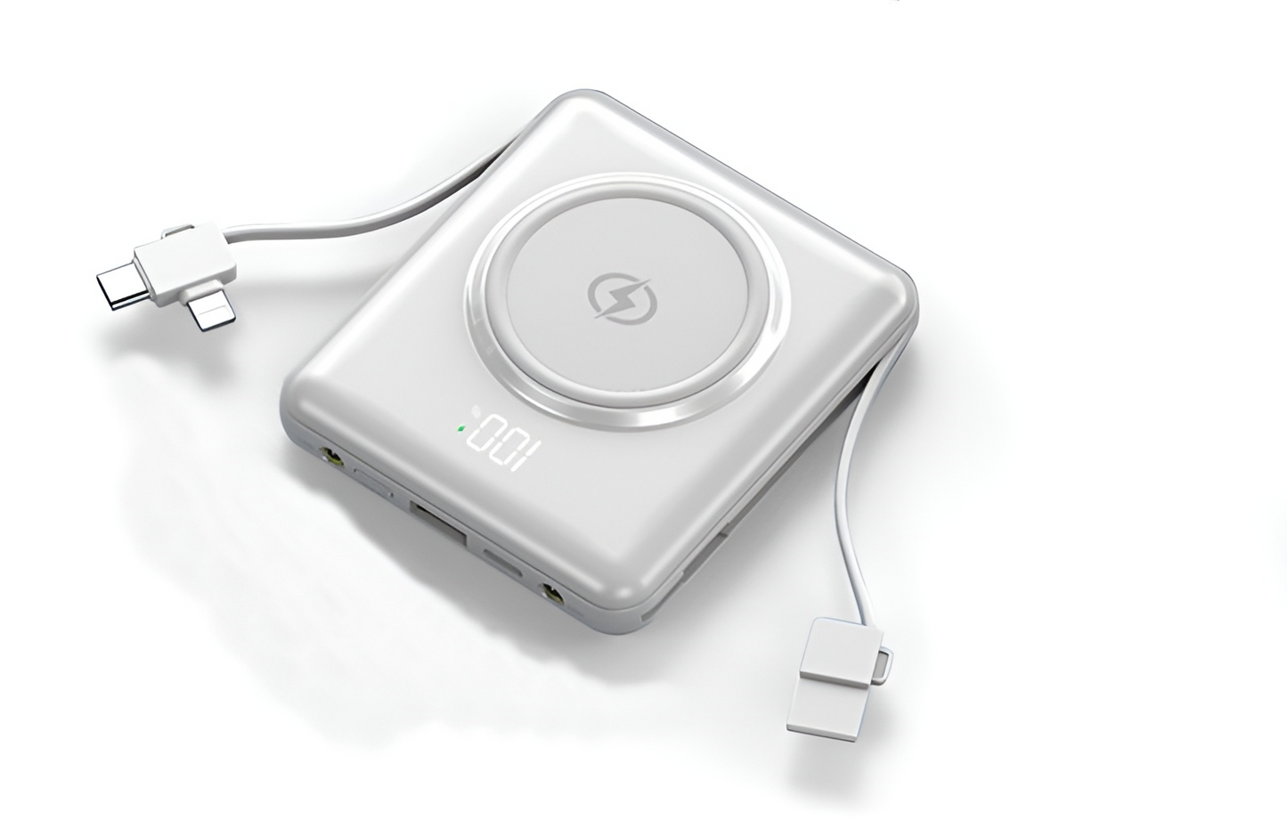 Baterie Externa Mini Battery IdealStore 10000 maH, 4 iesiri USB, USB tip C, USB tip micro, Incarcare fara fir, Tensiune Iesire 5V-2.1A, Incarcare rapida, WHITE