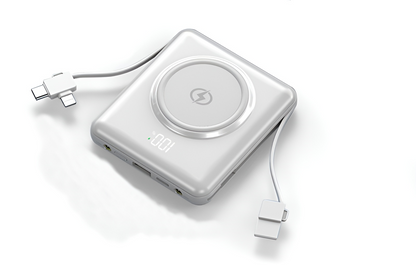 Baterie Externa Mini Battery IdealStore 10000 maH, 4 iesiri USB, USB tip C, USB tip micro, Incarcare fara fir, Tensiune Iesire 5V-2.1A, Incarcare rapida, WHITE