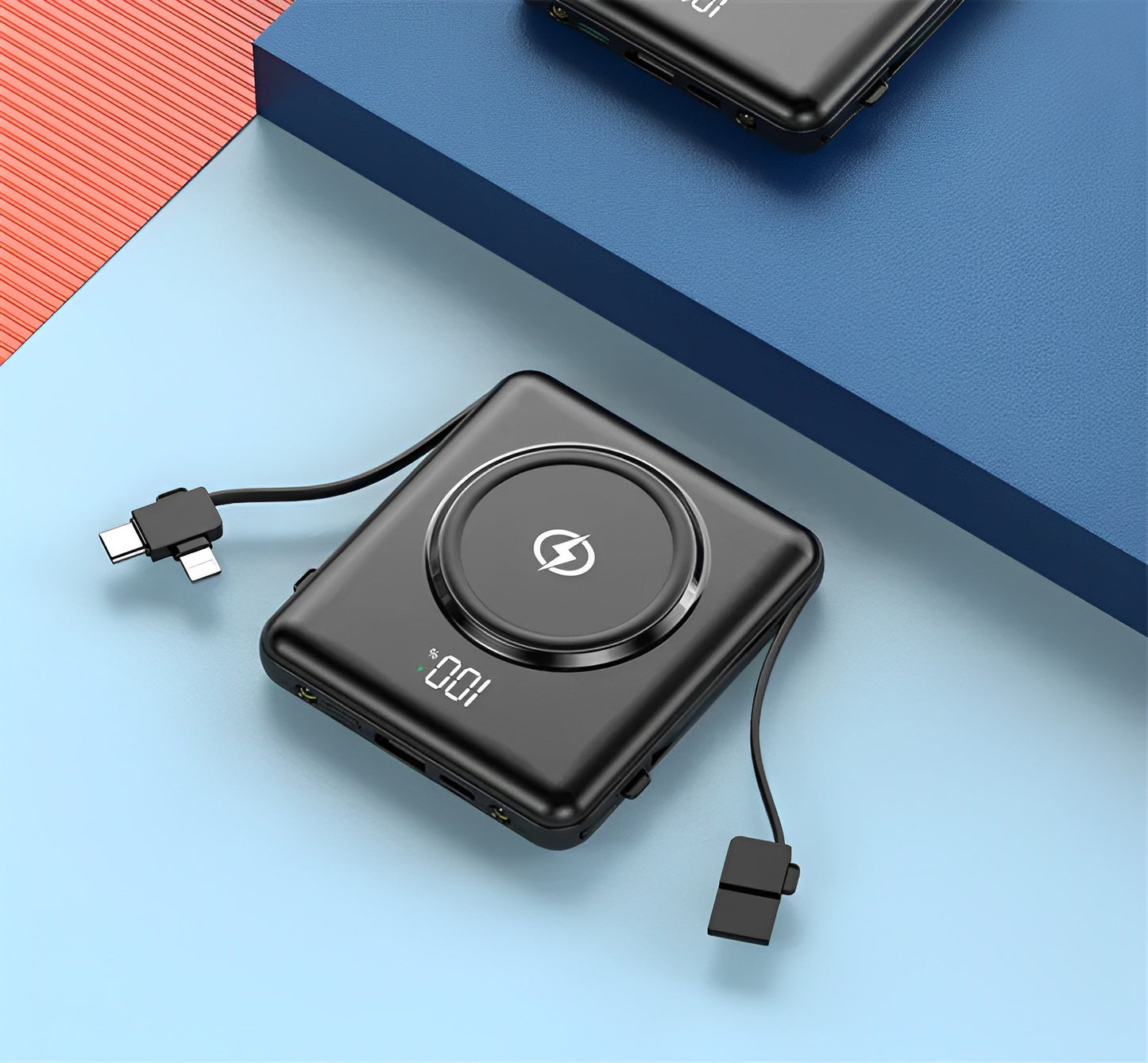 Baterie Externa Mini Battery IdealStore 10000 maH, 4 iesiri USB, USB tip C, USB tip micro, Incarcare fara fir, Tensiune Iesire 5V-2.1A, Incarcare rapida, BLACK