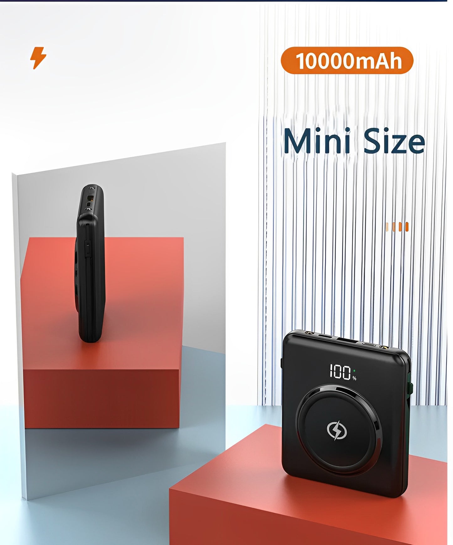 Baterie Externa Mini Battery IdealStore 10000 maH, 4 iesiri USB, USB tip C, USB tip micro, Incarcare fara fir, Tensiune Iesire 5V-2.1A, Incarcare rapida, BLACK