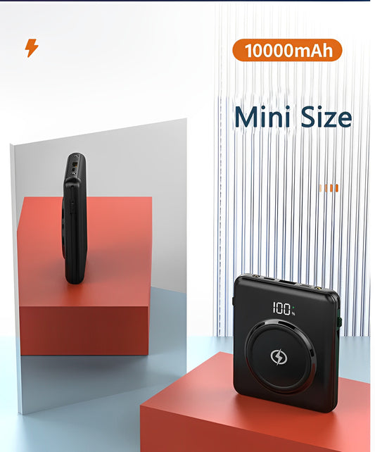 Baterie Externa Mini Battery IdealStore 10000 maH, 4 iesiri USB, USB tip C, USB tip micro, Incarcare fara fir, Tensiune Iesire 5V-2.1A, Incarcare rapida, BLACK