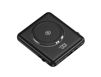 Baterie Externa Mini Battery IdealStore 10000 maH, 4 iesiri USB, USB tip C, USB tip micro, Incarcare fara fir, Tensiune Iesire 5V-2.1A, Incarcare rapida, BLACK