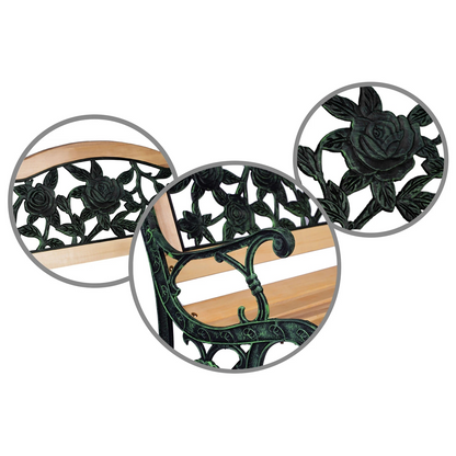 Banca de Gradina IdealStore Garden Collections, Spatar Floral, Cadru din fier, Lemn de Plop, Dimensiune 123,5 x 74 x 48 cm, Perfect Pentru Seri Relaxante, Nature