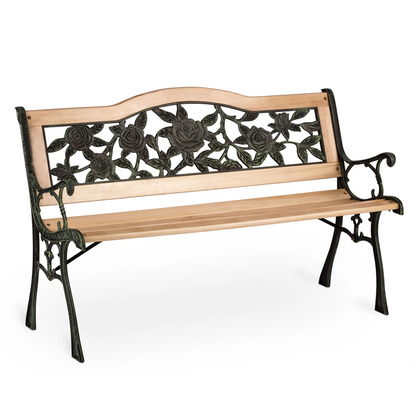 Banca de Gradina IdealStore Garden Collections, Spatar Floral, Cadru din fier, Lemn de Plop, Dimensiune 123,5 x 74 x 48 cm, Perfect Pentru Seri Relaxante, Nature