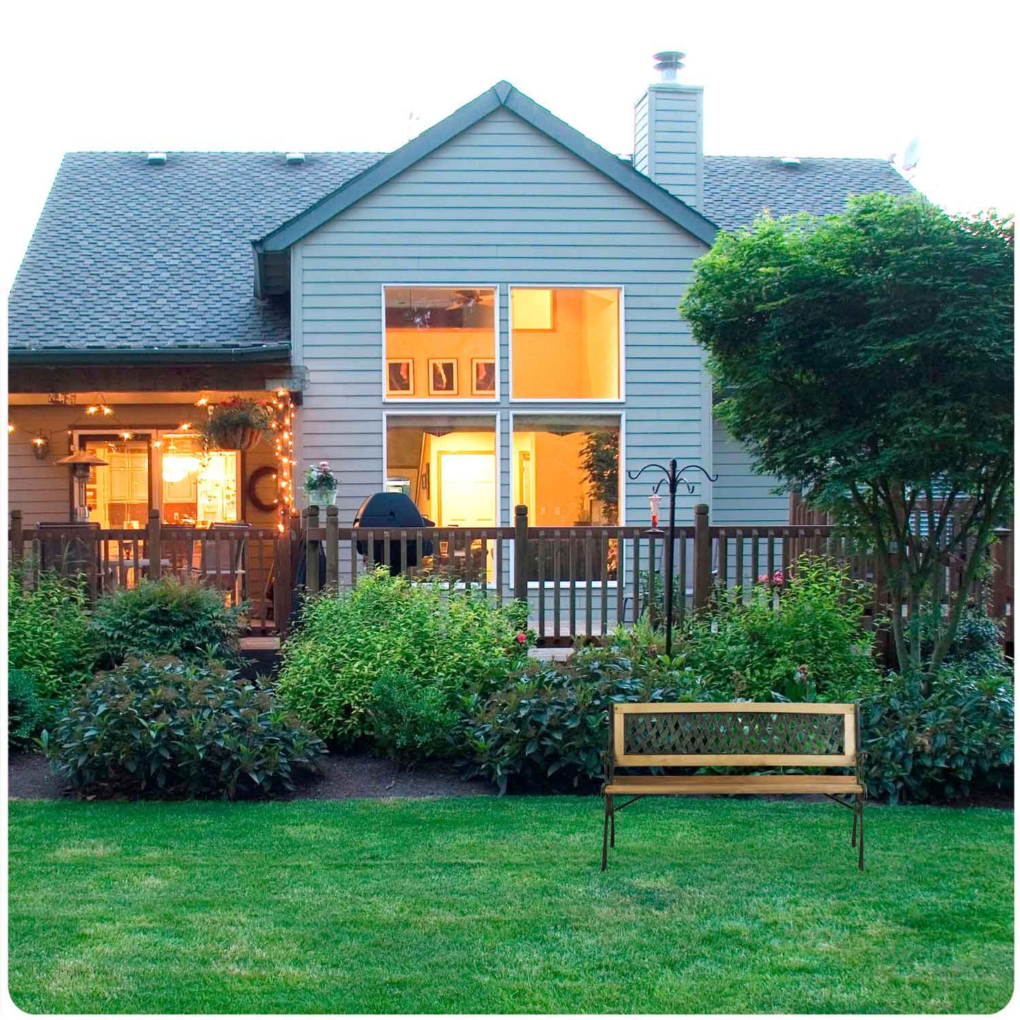 Banca de Gradina idealSTORE Garden Collections, Dimensiune 124 x 74 x 43 cm, Cadru puternic din Otel, Lemn de Plop, Design Minimalist, Perfect Pentru Gradina, Terasa sau Terasa