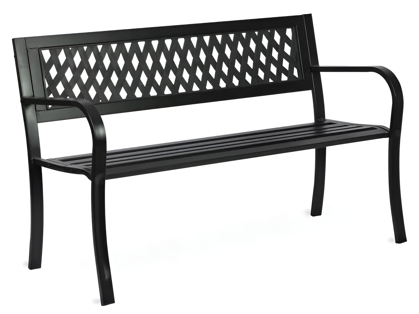 Banca de Gradina IdealStore Garden Collections, Spatar cu Model, Cadru din fier, Lemn de Plop, Dimensiune 125 x 77 x 49 cm, Perfect Pentru Seri Relaxante, Negru