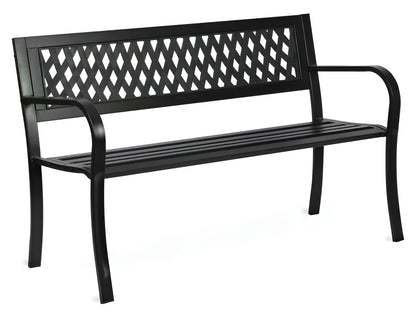 Banca de Gradina IdealStore Garden Collections, Spatar cu Model, Cadru din fier, Lemn de Plop, Dimensiune 125 x 77 x 49 cm, Perfect Pentru Seri Relaxante, Negru