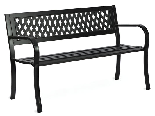 Banca de Gradina IdealStore Garden Collections, Spatar cu Model, Cadru din fier, Lemn de Plop, Dimensiune 125 x 77 x 49 cm, Perfect Pentru Seri Relaxante, Negru