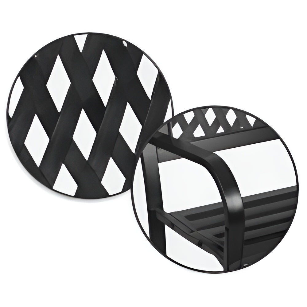 Banca de Gradina IdealStore Garden Collections, Spatar cu Model, Cadru din fier, Lemn de Plop, Dimensiune 125 x 77 x 49 cm, Perfect Pentru Seri Relaxante, Negru