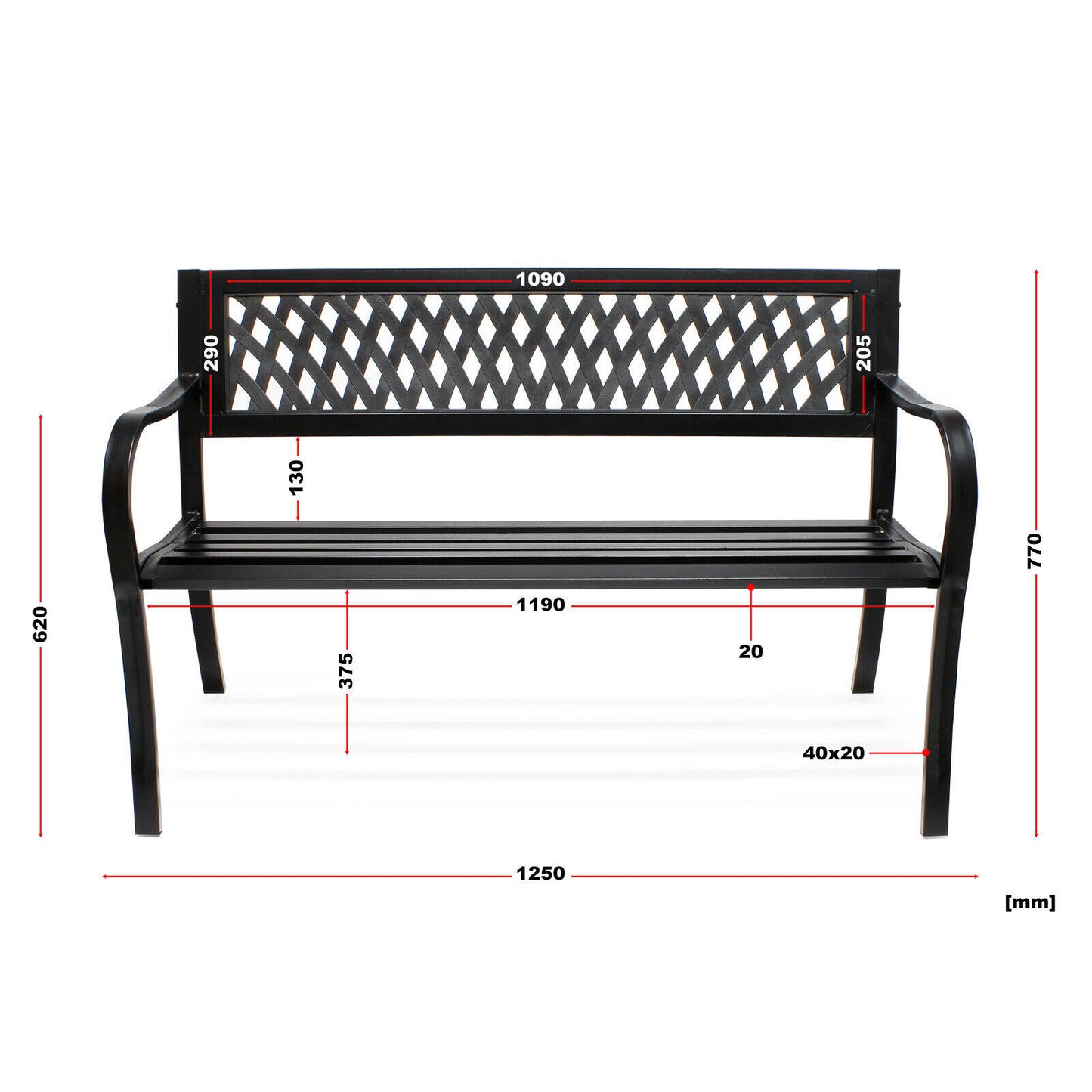 Banca de Gradina IdealStore Garden Collections, Spatar cu Model, Cadru din fier, Lemn de Plop, Dimensiune 125 x 77 x 49 cm, Perfect Pentru Seri Relaxante, Negru