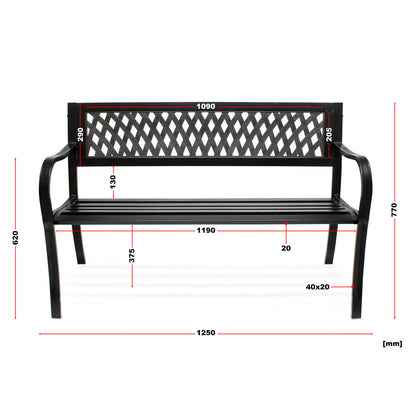 Banca de Gradina IdealStore Garden Collections, Spatar cu Model, Cadru din fier, Lemn de Plop, Dimensiune 125 x 77 x 49 cm, Perfect Pentru Seri Relaxante, Negru