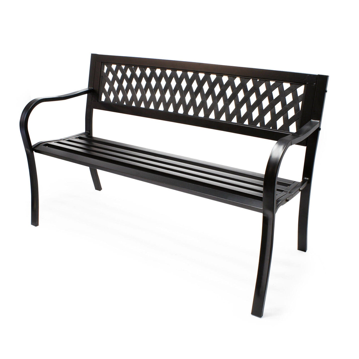 Banca de Gradina IdealStore Garden Collections, Spatar cu Model, Cadru din fier, Lemn de Plop, Dimensiune 125 x 77 x 49 cm, Perfect Pentru Seri Relaxante, Negru