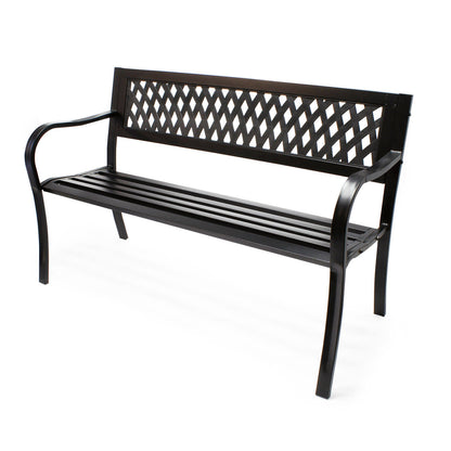 Banca de Gradina IdealStore Garden Collections, Spatar cu Model, Cadru din fier, Lemn de Plop, Dimensiune 125 x 77 x 49 cm, Perfect Pentru Seri Relaxante, Negru