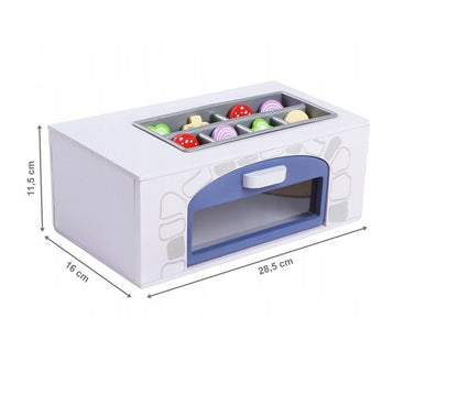 Cuptor pentru Pizza din Lemn idealSTORE, Dimensiuni 11.5 x 28.5 x 16 cm, Echipat cu 8 ingrediente specifice si 3 accesorii specifice, Distractia creativa va dezvolta abilitatile manuale, imaginatia