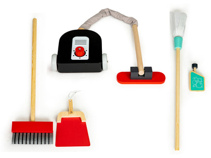 Set de joaca Profesional de curatenie din lemn Mother's Little Help idealSTORE, Dimensiuni 35 x 32 x 70 cm, Include Carucior, Aspirator, Matura, Perie, Mop, Perfect pentru copii