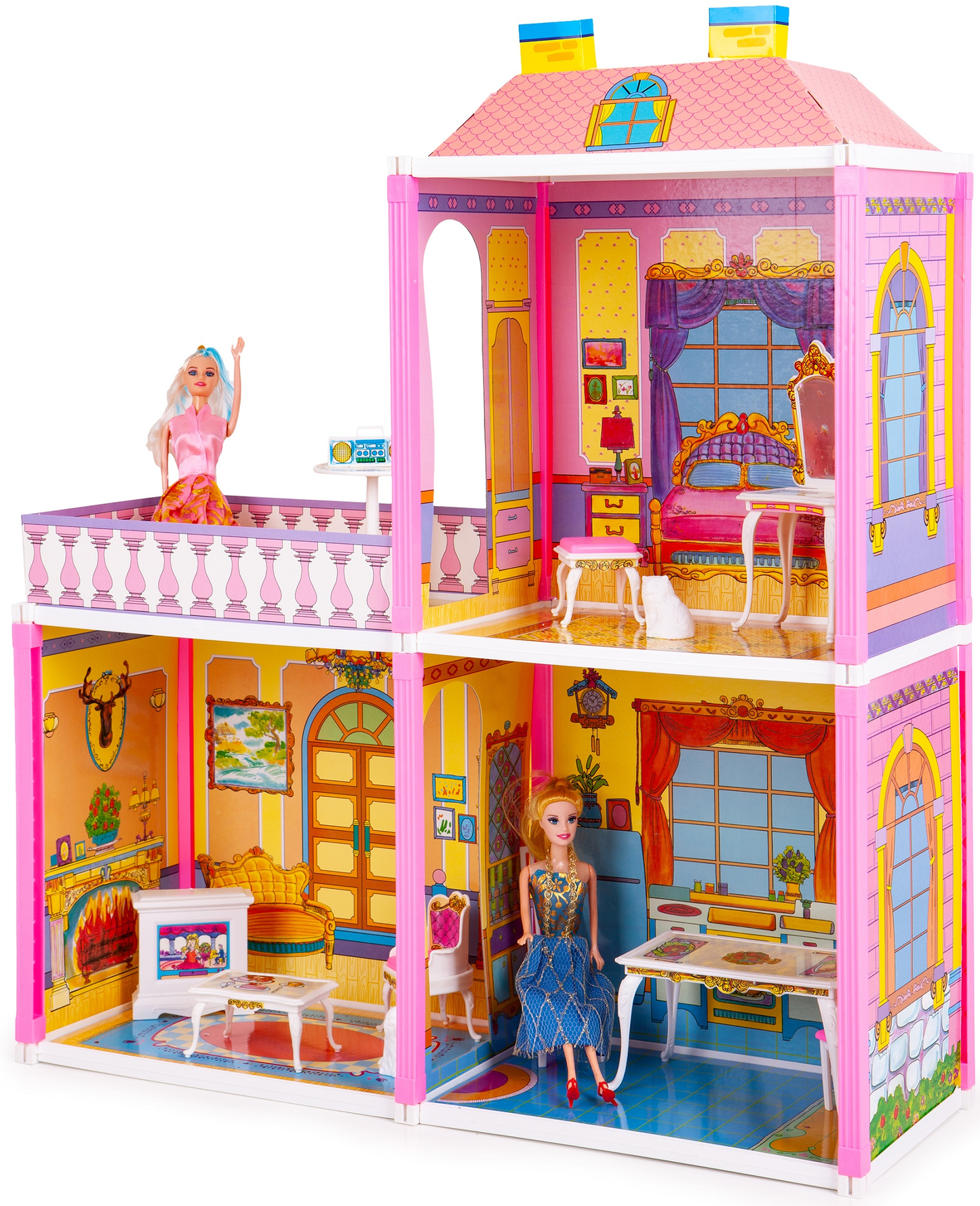 Casuta de Papusi idealSTORE Glamour Lady's Villa, 110 elemente, Accesorizata cu 2 papusi chic, Contine Mobilier si Accesorii