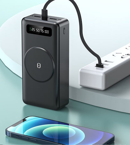 Baterie Externa MaxCharge IdealStore Wireless, Capacitate 30.000 mAh, Display LED procentaj baterie, Detine 4 iesiri, 1 Iesire USB, 1 Iesire type-C, 1 Iesire Micro-USB, 1 Iesire Wireless, Incarcare rapida, Tensiune iesire 5V-2A, Black Edition