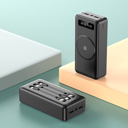 Baterie Externa MaxCharge IdealStore Wireless, Capacitate 30.000 mAh, Display LED procentaj baterie, Detine 4 iesiri, 1 Iesire USB, 1 Iesire type-C, 1 Iesire Micro-USB, 1 Iesire Wireless, Incarcare rapida, Tensiune iesire 5V-2A, Black Edition