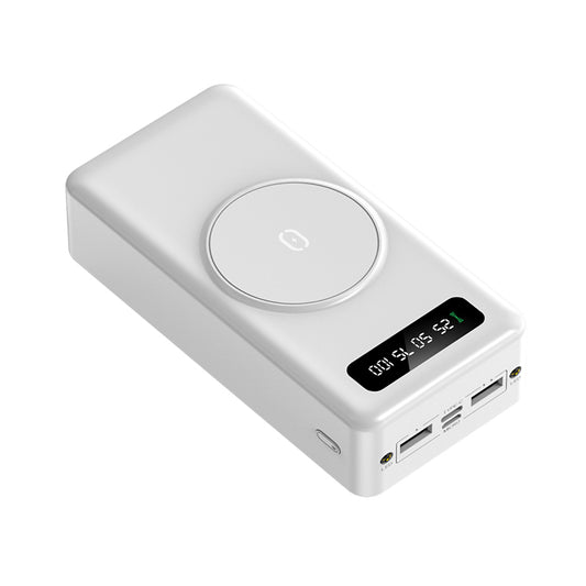 Baterie Externa MaxCharge IdealStore Wireless, Capacitate 30.000 mAh, Display LED procentaj baterie, Detine 4 iesiri, 1 Iesire USB, 1 Iesire type-C, 1 Iesire Micro-USB, 1 Iesire Wireless, Incarcare rapida, Tensiune iesire 5V-2A, White Edition