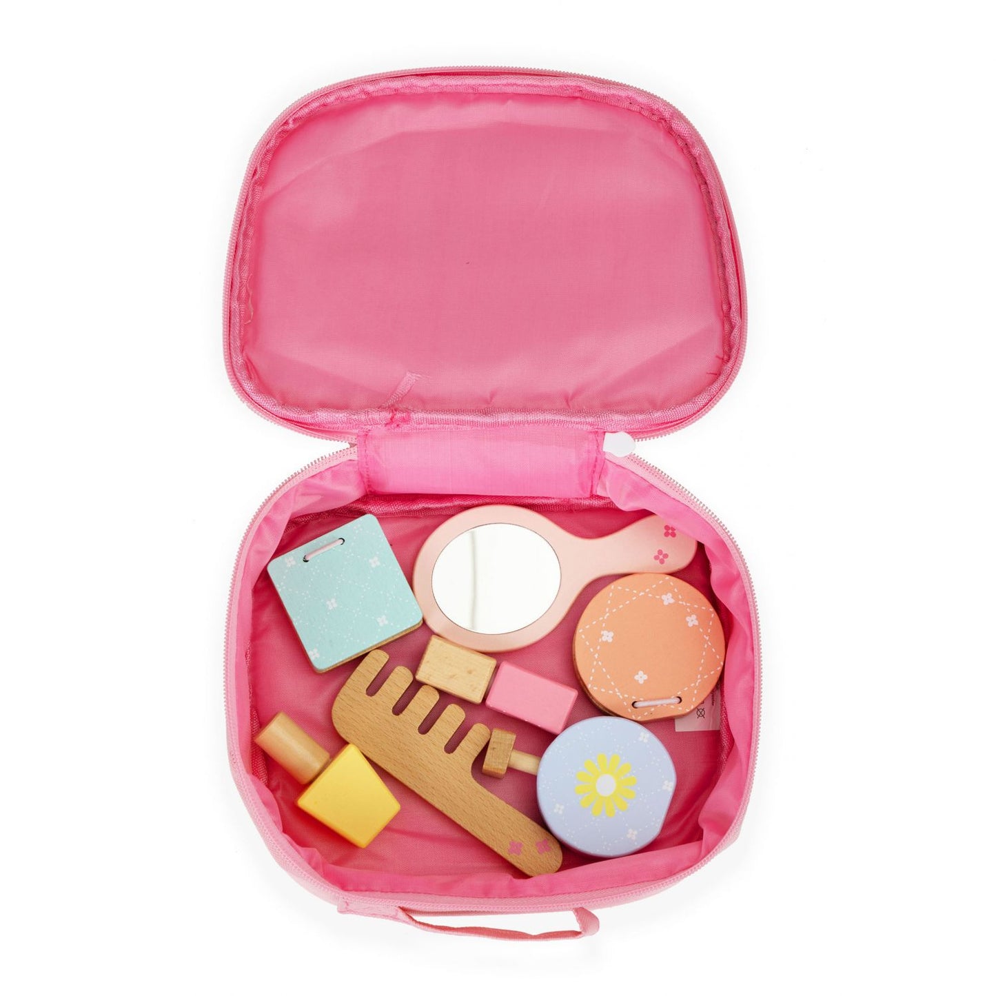 Set Make-up din lemn Beauty Bag idealSTORE, Dimensiuni 22 x 8 x 19 cm, Include 7 accesorii din lemn, Finisaj de calitate, Geata cosmetica, Ajuta la dezvoltarea imaginatiei