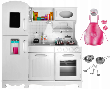 Bucatarie din lemn premium idealSTORE Chef's Max Cook, Dimensiuni 98 x 92.5 x 30 cm, Iluminare LED, Echipata complet, Include elemente mobile, Accesorizata cu ustensile specifice, Creste abilitatile manuale si de actorie