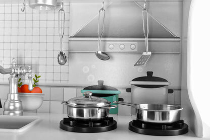 Bucatarie din lemn premium idealSTORE Chef's Max Cook, Dimensiuni 98 x 92.5 x 30 cm, Iluminare LED, Echipata complet, Include elemente mobile, Accesorizata cu ustensile specifice, Creste abilitatile manuale si de actorie