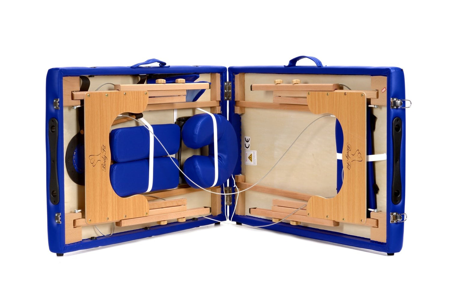 Masa de masaj pliabila idealSTORE, 2 segmente, Inaltime reglabila 62-84 cm, Piele ecologica moale, 2 cotiere laterale, Structura din lemn, Sarcina 250 KG, Rezistenta la uleiuri si apa, Include geanta de transport cadou, Albastru