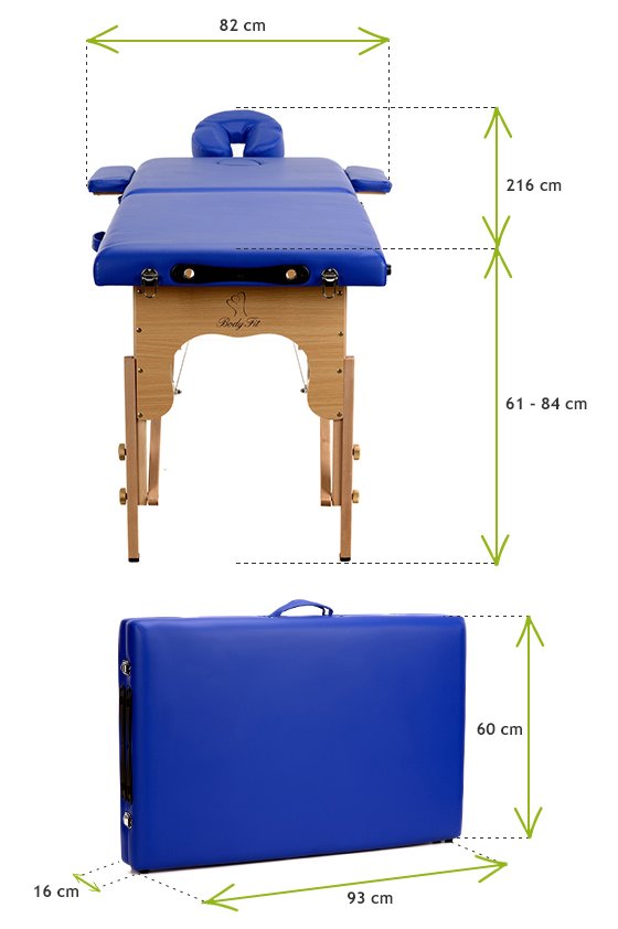 Masa de masaj pliabila idealSTORE, 2 segmente, Inaltime reglabila 62-84 cm, Piele ecologica moale, 2 cotiere laterale, Structura din lemn, Sarcina 250 KG, Rezistenta la uleiuri si apa, Include geanta de transport cadou, Albastru