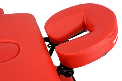 Masa de Masaj Pliabila idealSTORE, 2 Segmente, Inaltime Reglabila 62-84 cm, Piele Ecologica Moale, 2 Cotiere Laterale, Structura din Lemn, Sarcina 250 KG, Rezistenta la Uleiuri si Apa, Include Geanta de Transport Cadou, Rosu Edition